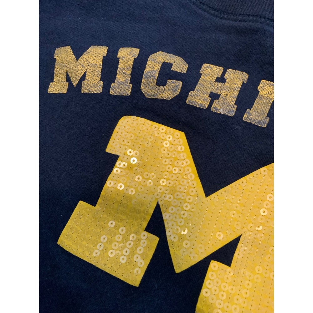 Campus Heritage Michigan Wolverines Sequin Logo Navy Blue Sweatshirt Juniors L - Picture 2 of 3